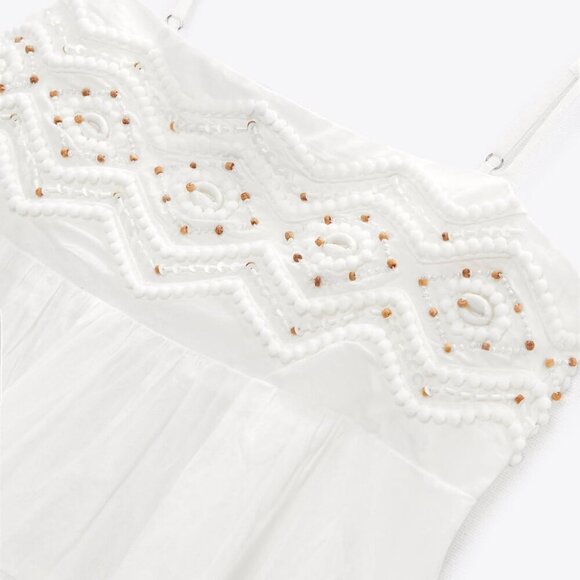 Zara Beaded Spaghetti Strap Mini Dress White Size XS - Picture 6 of 14